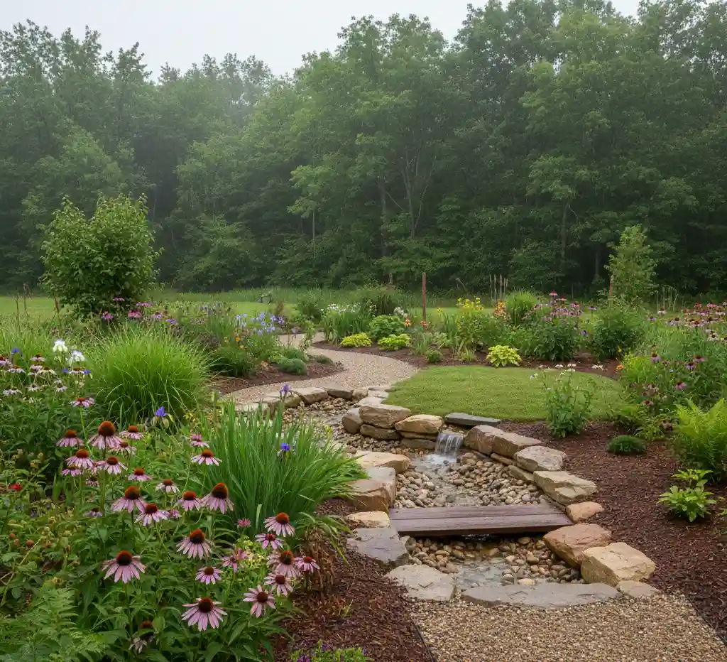 lietaus sodas prie misko